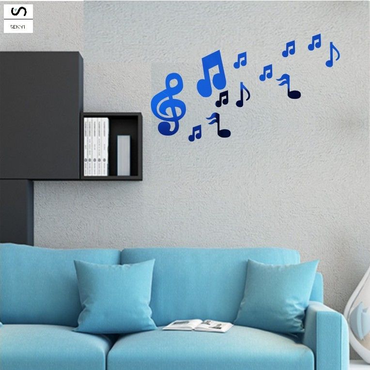SENYI 3D acrylic musical note musical instrument music classroom piano room three-dimensional mirror wall sticker kindergarten children's room decorative mirror