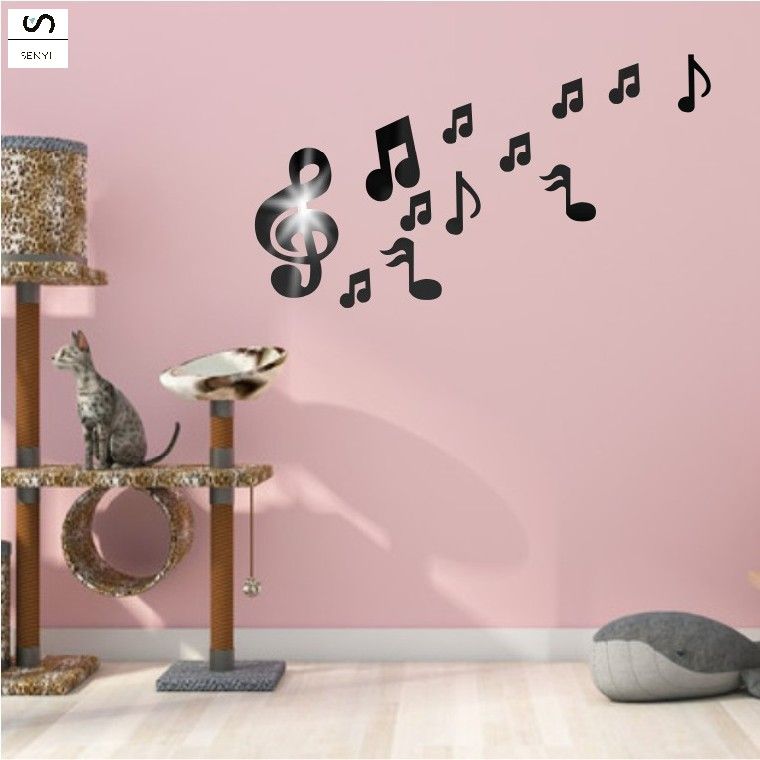SENYI 3D acrylic musical note musical instrument music classroom piano room three-dimensional mirror wall sticker kindergarten children's room decorative mirror