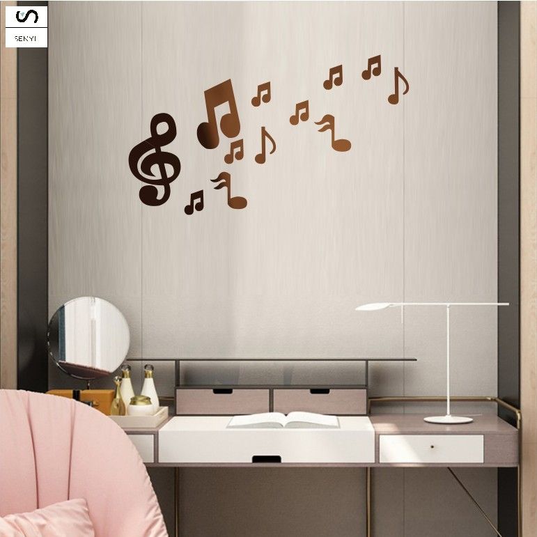 SENYI 3D acrylic musical note musical instrument music classroom piano room three-dimensional mirror wall sticker kindergarten children's room decorative mirror