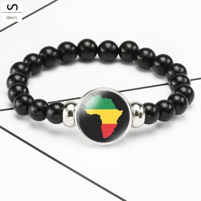 SENYI Kenyan flag Africa outline pattern time gem black elastic rope bead bracelet