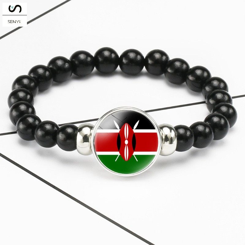 SENYI Kenyan flag Africa outline pattern time gem black elastic rope bead bracelet