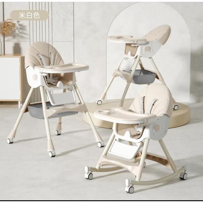 5 In 1 Convertible Feeding Chair With Wheels, FOLDABLE, RECLINING, ADJUSTABLE HEIGHT And Rocking Option Suitable For Age 6 Months to 6 years