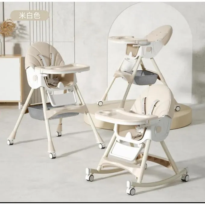 5 In 1 Convertible Feeding Chair With Wheels, FOLDABLE, RECLINING, ADJUSTABLE HEIGHT And Rocking Option Suitable For Age 6 Months to 6 years
