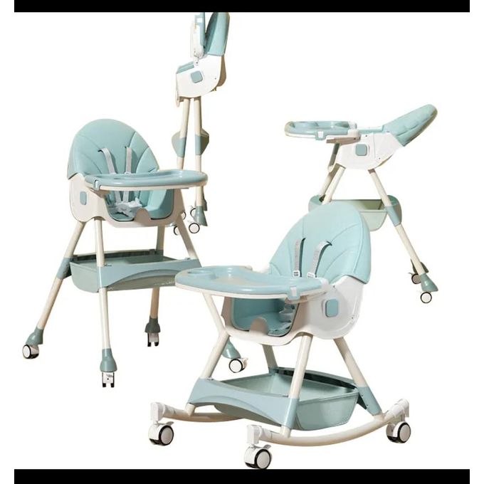 5 In 1 Convertible Feeding Chair With Wheels, FOLDABLE, RECLINING, ADJUSTABLE HEIGHT And Rocking Option Suitable For Age 6 Months to 6 years
