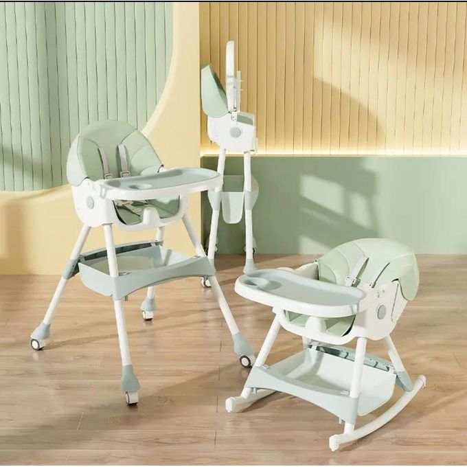 5 In 1 Convertible Feeding Chair With Wheels, FOLDABLE, RECLINING, ADJUSTABLE HEIGHT And Rocking Option Suitable For Age 6 Months to 6 years