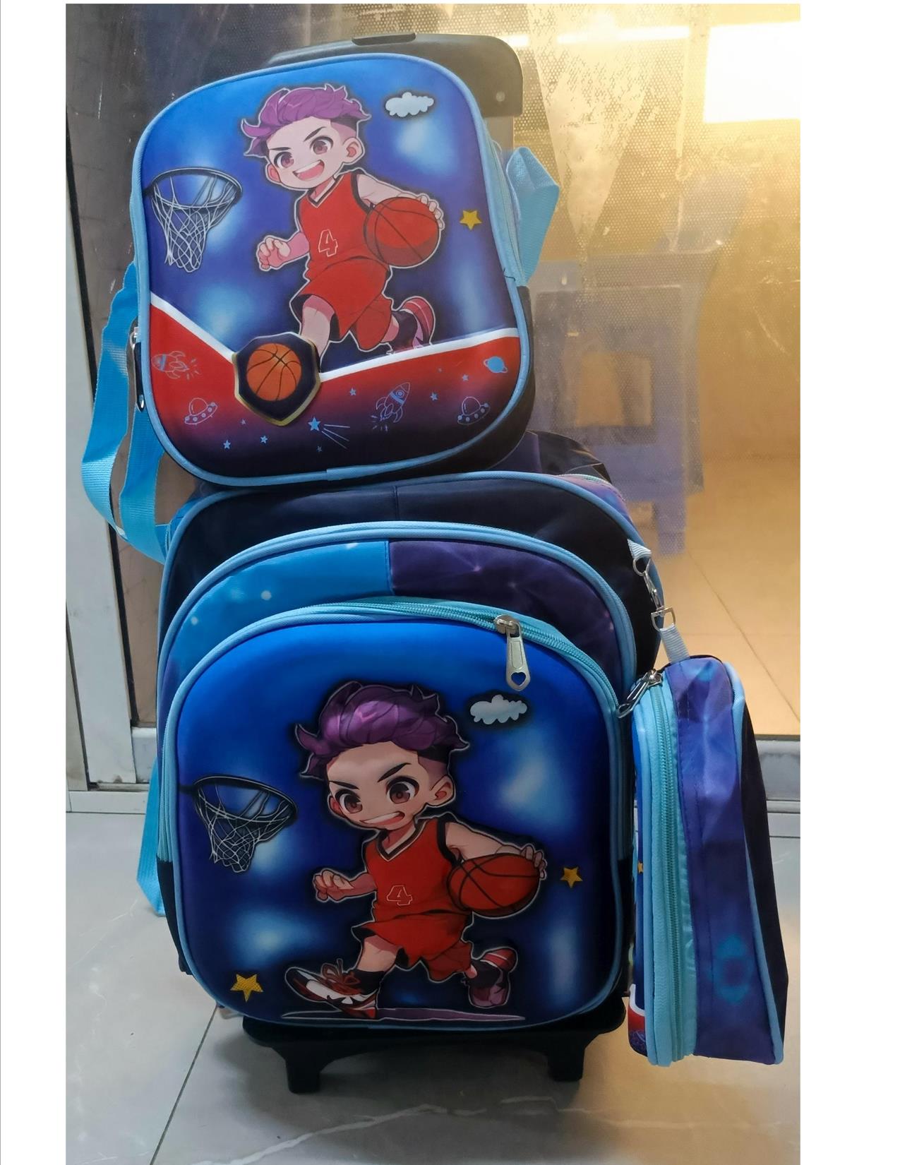 3 in1 Cartoon theme School BackpackSchoolBags(GRADE 1-GRADE 4)  ▪️ Type: Back pack▪️ Material: Oxford ▪️ Contains:big school bag, pencil pouch, Insulated lunch bag🔥🔥🔥👌▪️ Size: 40cm x 30cm x 16cm