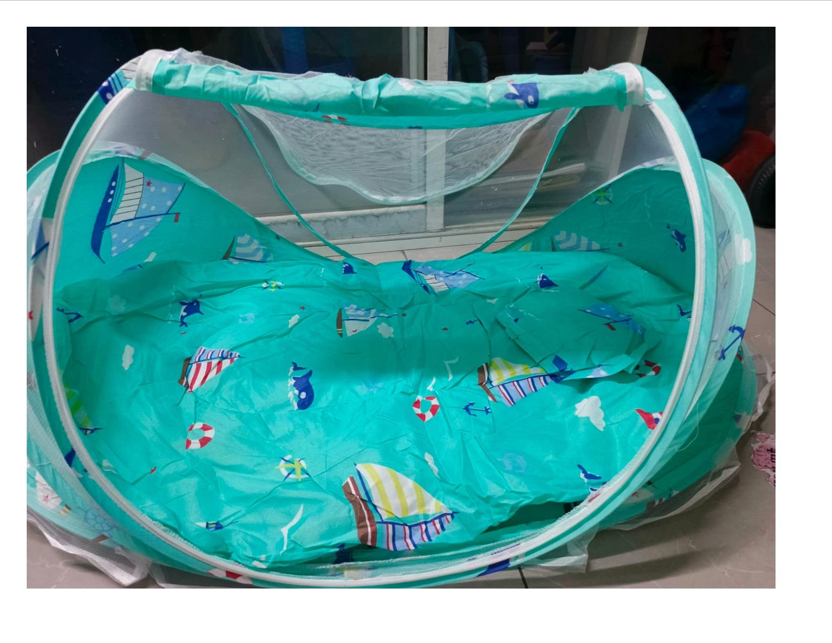 Portable Foldable Baby Sleeping Nest Cot Mosquito Net ASSORTED Prints and Decorations- Green