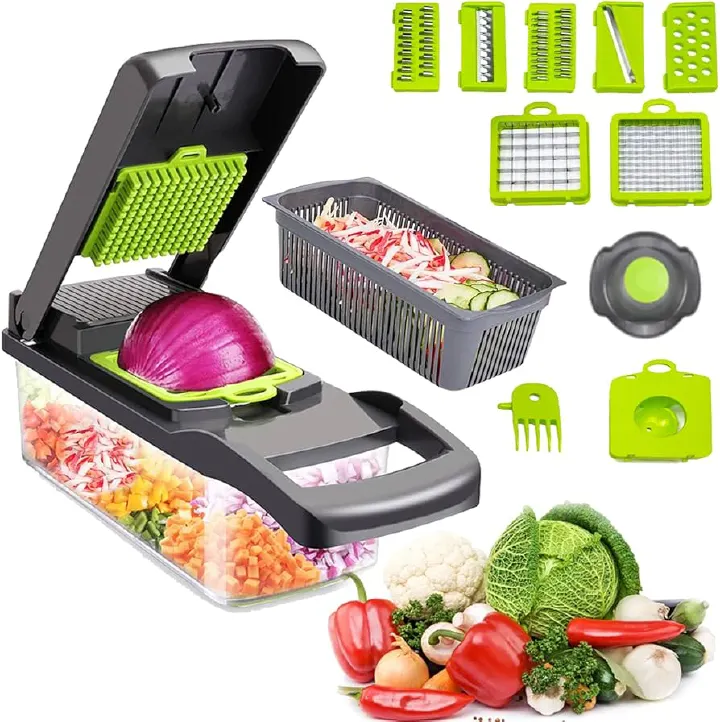 VEGETABLE CHOPPER. 16 in 1 Multifunctional Vegetable Cutter Vegetable Chopper Mandoline Slicer Vegetable Slicer Grater Set, rubberised non-skid base makes life easier when slicing and dicing.