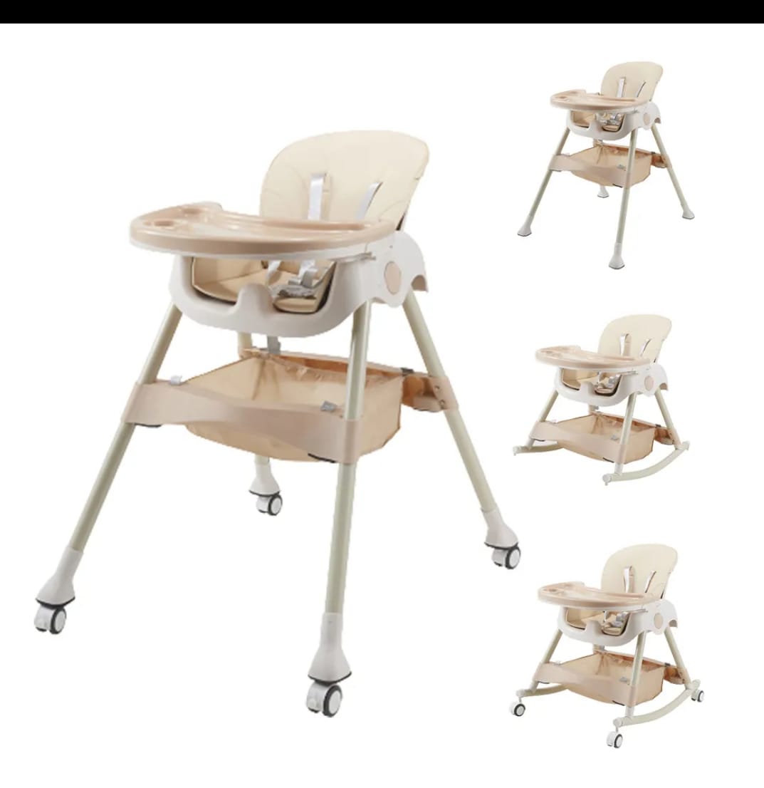5 In 1 Convertible Feeding Chair With Wheels, FOLDABLE, RECLINING, ADJUSTABLE HEIGHT And Rocking Option Suitable For Age 6 Months to 6 years