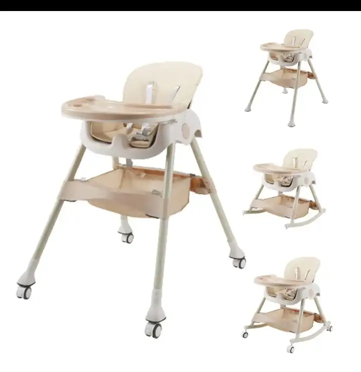 5 In 1 Convertible Feeding Chair With Wheels, FOLDABLE, RECLINING, ADJUSTABLE HEIGHT And Rocking Option Suitable For Age 6 Months to 6 years
