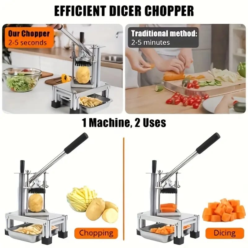 Huanpu Heavy Duty Potato Chipper – 2 Blade Sizes for Thick & Thin Fries, Durable Steel French Fry Cutter, Manual Potato Slicer for Home & Commercial Kitchen Use