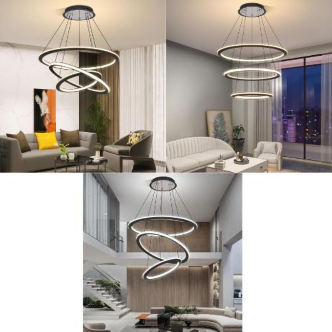 Windsor Pendant Light 3 Rings Modern 84W LED Dimmable with 2.4G Remote Control Size 530*150mm Pendant Lamp 3000K+4000K+6000K for Dining Room Living Room Kitchen Dinning Lounges Matte Black-1yr Warrant