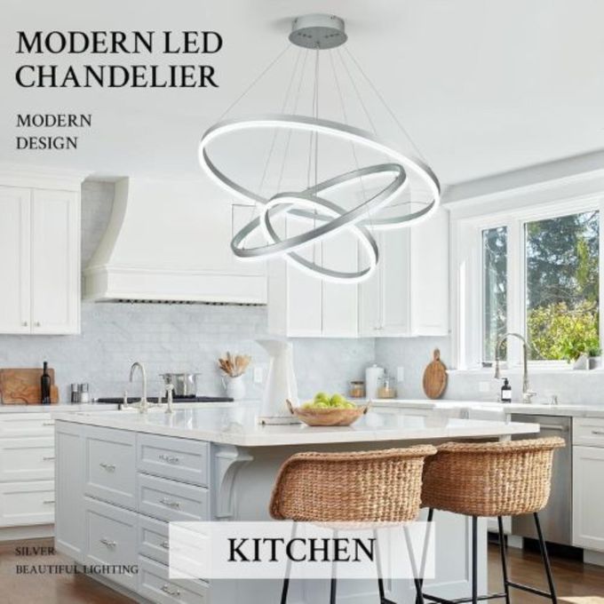 Windsor Pendant Light 3 Rings Modern 84W LED Dimmable with 2.4G Remote Control Size 530*150mm Pendant Lamp 3000K+4000K+6000K for Dining Room Living Room Kitchen Dinning Lounges Matte Black-1yr Warrant