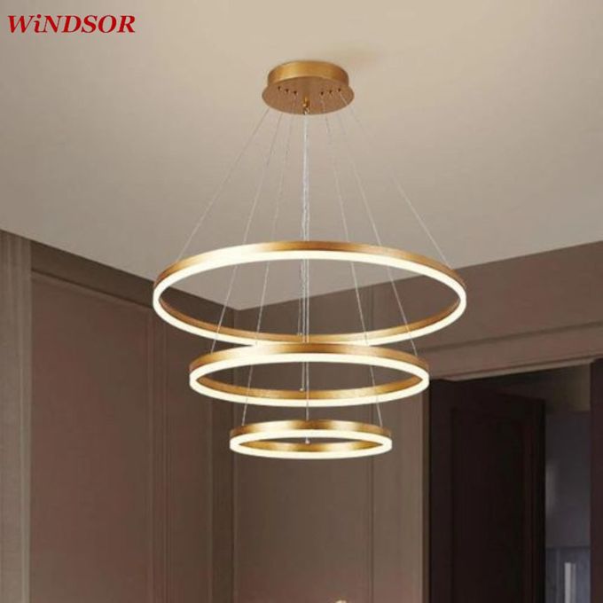 Windsor Pendant Light 3 Rings Modern 84W LED Dimmable with 2.4G Remote Control Size 530*150mm Pendant Lamp 3000K+4000K+6000K for Dining Room Living Room Kitchen Dinning Lounges Matte Black-1yr Warrant