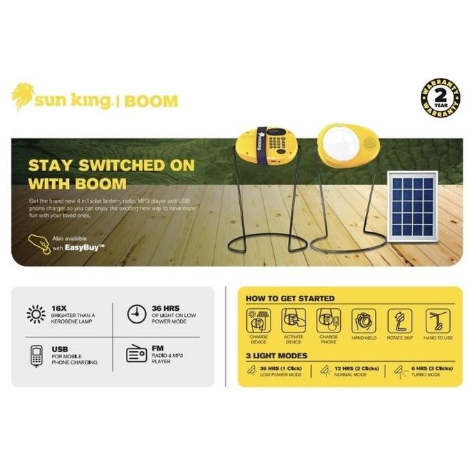 SunKing Solar Lighting System Boom 3-in-1 Lighting, Music & Entertainment 2YR Warranty