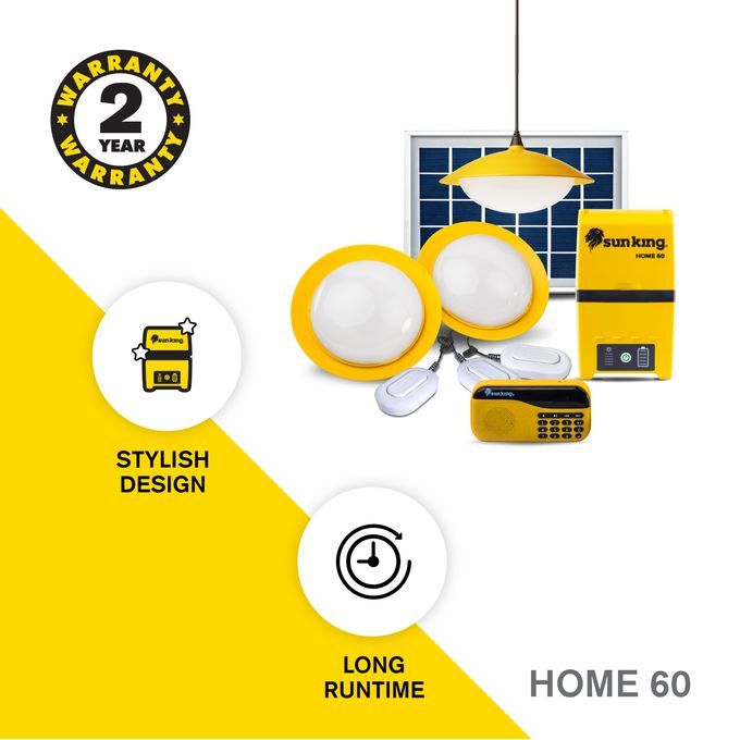SunKing Home 60 Solar Lighting Systems Original Phone Charging Lighting 3 Bulbs 2Yr Warranty