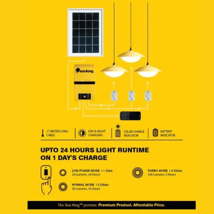 SunKing Home 60 Solar Lighting Systems Original Phone Charging Lighting 3 Bulbs 2Yr Warranty