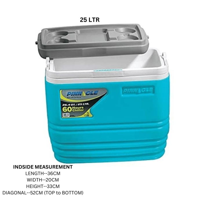 Pinnacle Cooler Box 25L Chiller Cool Box Portable For Ice / Medicine / Ice Pop Picnic Travel Hiking 60Hr Cool Hold 44 Cans With Ice