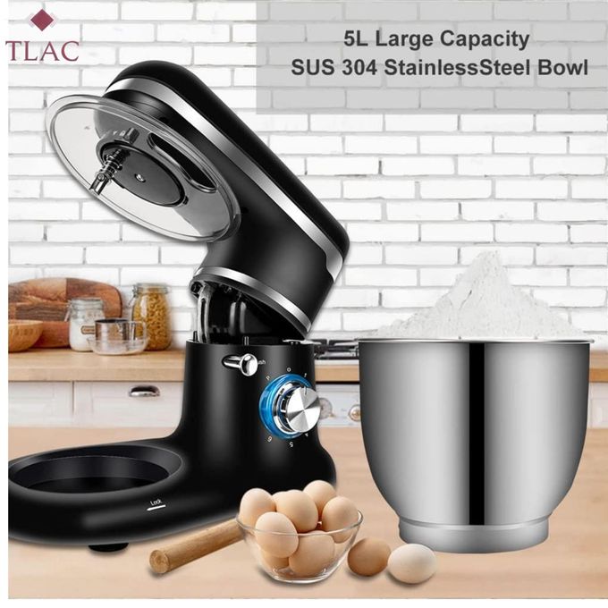 5L Stand Mixer Dough Mixer Machine Stainless Steel Bowl Low Noise Detachable 1200W 1Yr Warranty Black