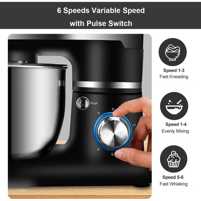 5L Stand Mixer Dough Mixer Machine Stainless Steel Bowl Low Noise Detachable 1200W 1Yr Warranty Black
