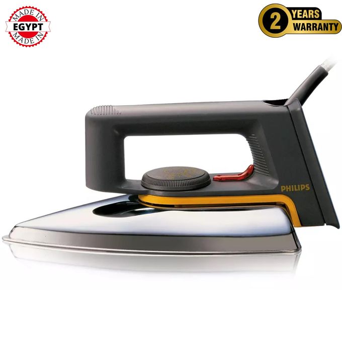 Philips Dry Iron 1000W High Quality Made In Egypt Pure Alluminium Soleplate Non Stick - Grey - 2Yr Warranty