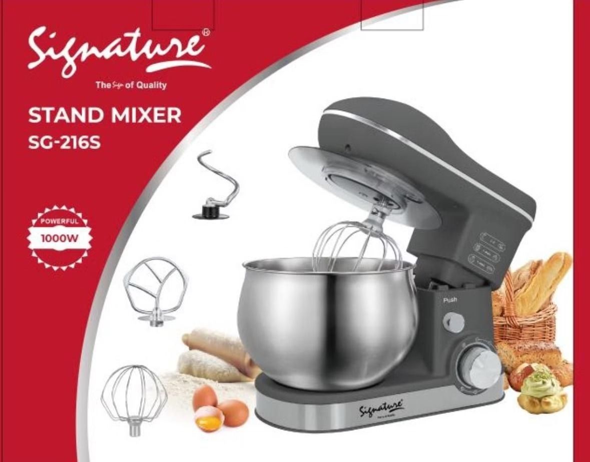 Signature 5L Stand Mixer Dough Mixer Machine Stainless Steel Bowl Low Noise Detachable 1000W 1Yr Warranty Black