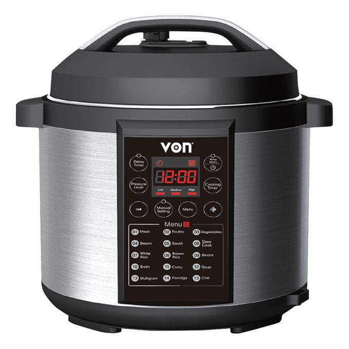 VON  DIGIATL 6L Electric Pressure Cooker Programmed Safety Measure Feature Non Stick Pot - 1Yr Warranty