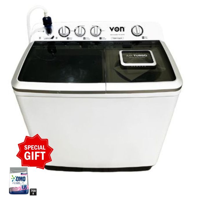 VON 13KG Washing Machine Semi Automatic Twin Tub Free Water Filter 1Yr Warranty (Fit Duvet) - White