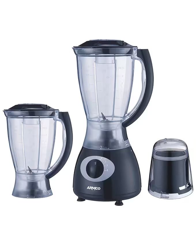 ARMCO ABL-395ECO-1.5L, 3 In 1, 4 speed with Pulse, Blender, 2 X Plastic Jar + Mill, Safety Protection, Overheat protection, Powerful copper motor, precision blending stainless steel blades, 350W,