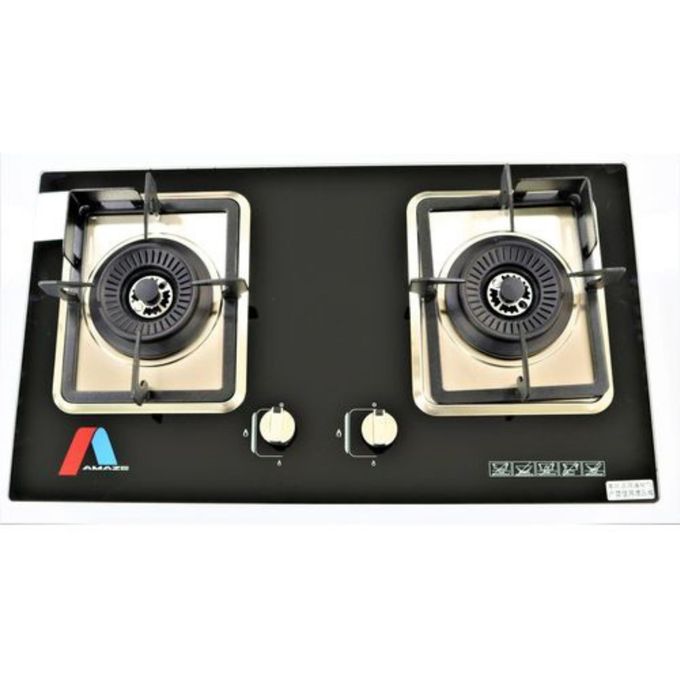 Amaze Table Top Cooker 2 Burner Tampered Glass Top Cooker Automatic Ignition High Quality Black FREE Regulator + Pipe + 2pc Gas Clips (Can Be Used As Inbuilt OR Table Top)