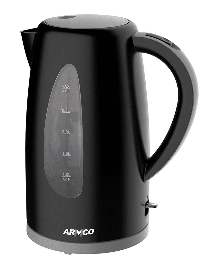 ARMCO 3.0L Plastic Cordless Kettle 360° Dual External Water Level Indicator, Filter, Overheat Protection, Indicator Pilot Light, Dual LED On/Off, 2200W,
