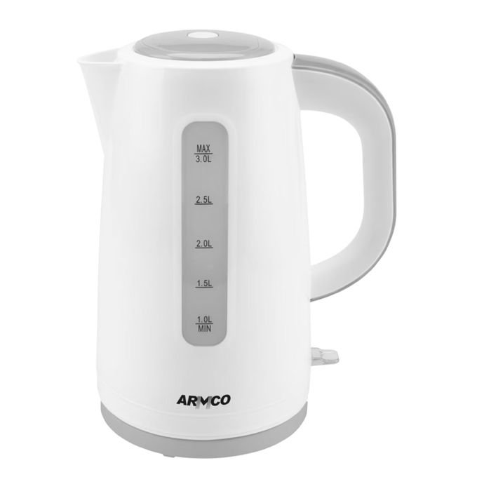 ARMCO 3.0L Plastic Cordless Kettle 360° Dual External Water Level Indicator, Filter, Overheat Protection, Indicator Pilot Light, Dual LED On/Off, 2200W,