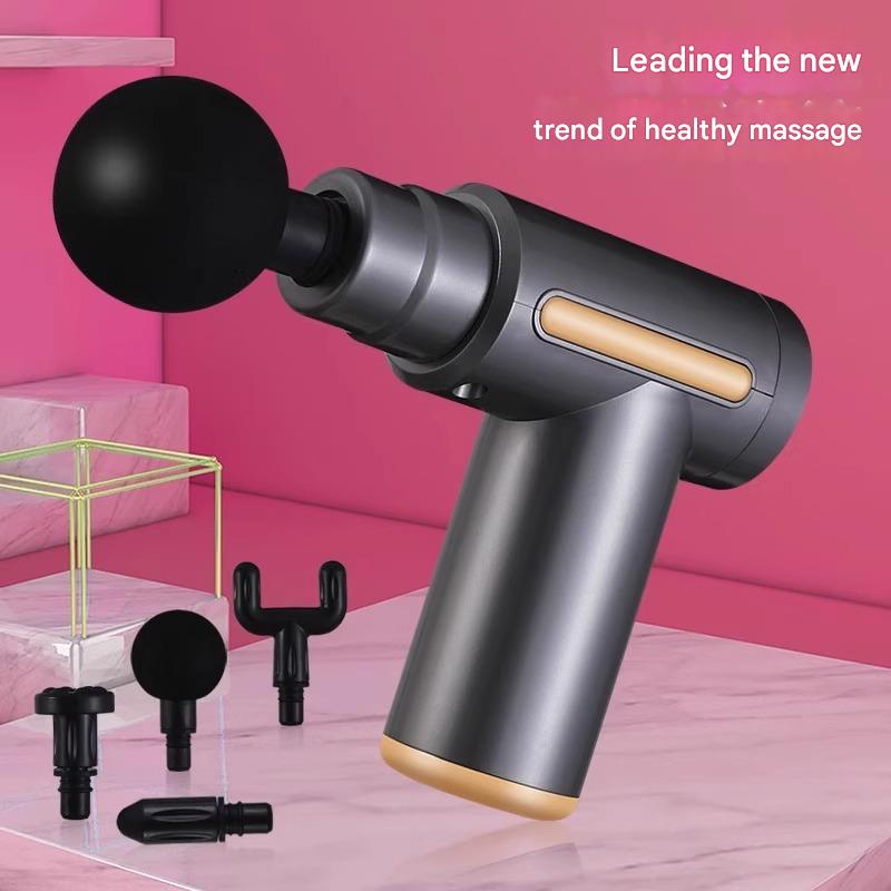 Fascia Gun Mini Handheld Massager Deep muscle tissue vibration massage gun 6 speeds + 4 massage heads