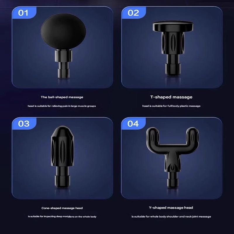 Fascia Gun Mini Handheld Massager Deep muscle tissue vibration massage gun 6 speeds + 4 massage heads