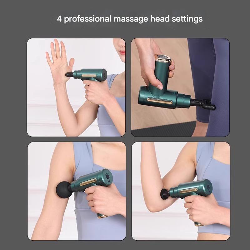 Fascia Gun Mini Handheld Massager Deep muscle tissue vibration massage gun 6 speeds + 4 massage heads