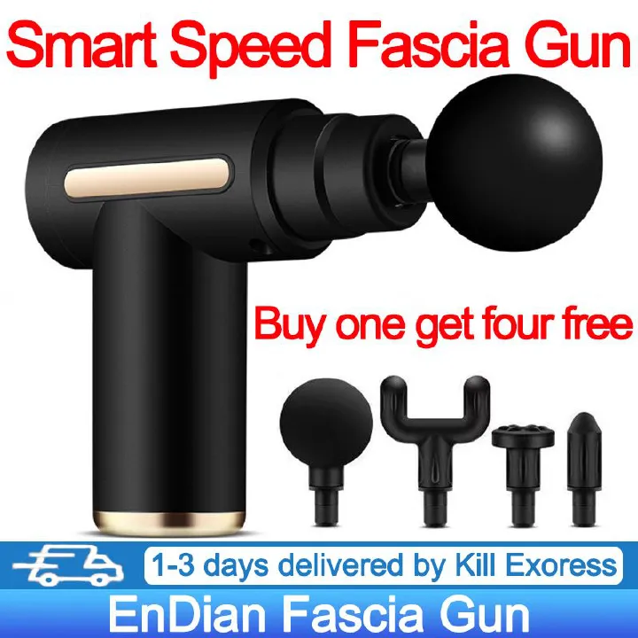 Fascia Gun Mini Handheld Massager Deep muscle tissue vibration massage gun 6 speeds + 4 massage heads