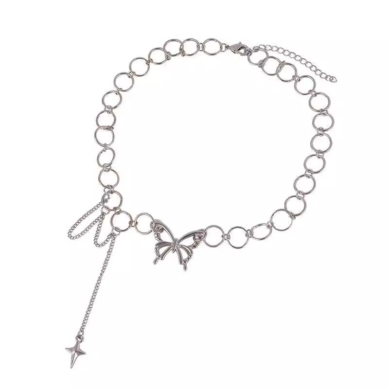 Women's Jewelry Butterfly Necklace Large circle clavicle chain Cold style celebrity necklace