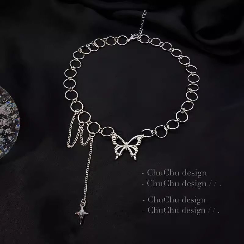 Women's Jewelry Butterfly Necklace Large circle clavicle chain Cold style celebrity necklace