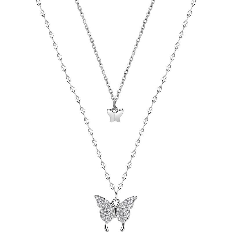 Women's Necklaces Large and small double layer butterfly necklace Clavicle Chain Sweater chain