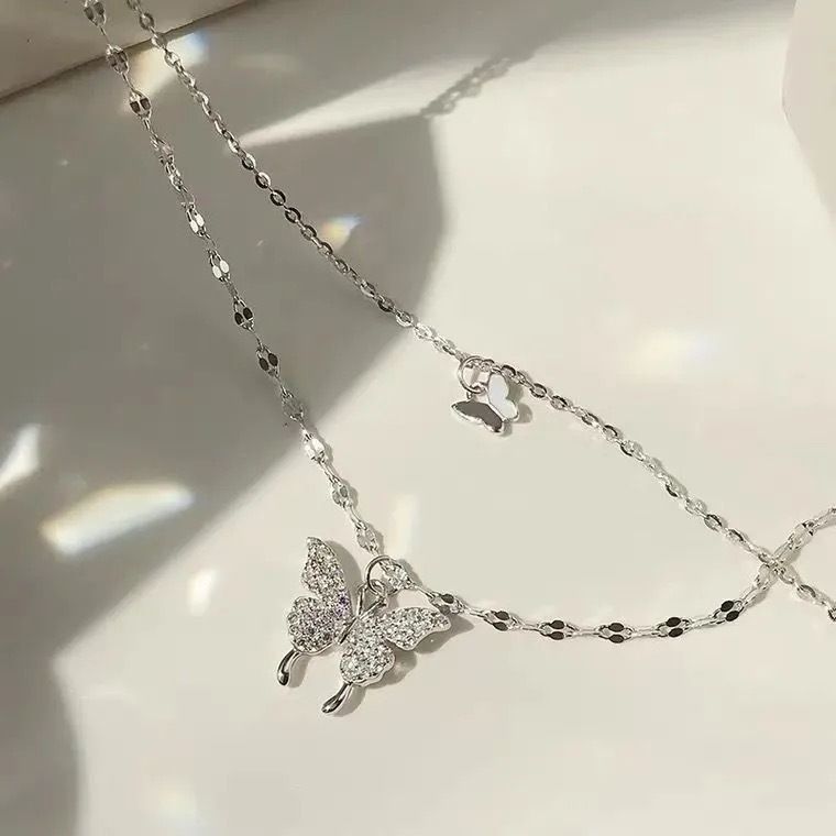 Women's Necklaces Large and small double layer butterfly necklace Clavicle Chain Sweater chain