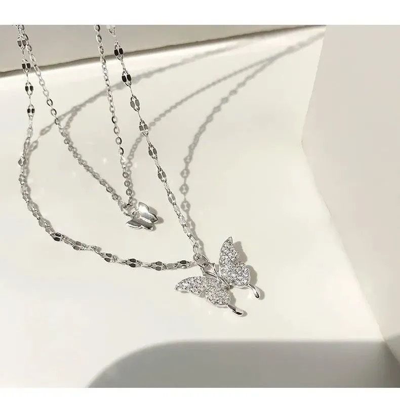 Women's Necklaces Large and small double layer butterfly necklace Clavicle Chain Sweater chain