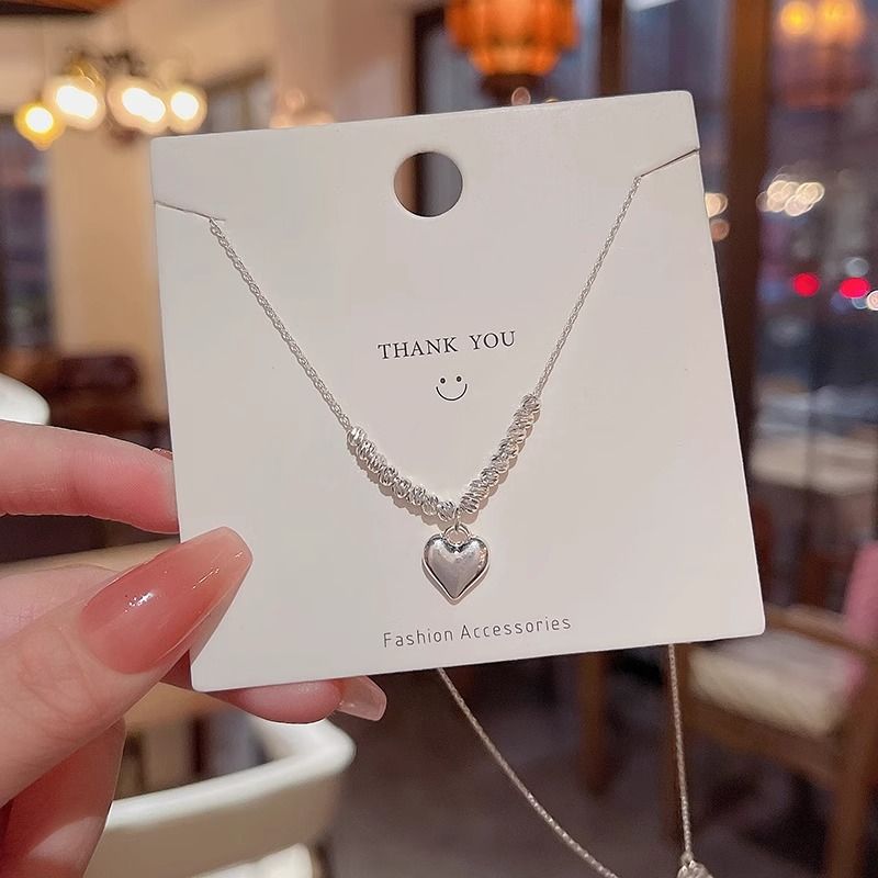 Women's Necklaces Silver lucky beads heart necklace Simple style clavicle chain