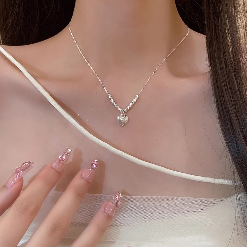 Women's Necklaces Silver lucky beads heart necklace Simple style clavicle chain
