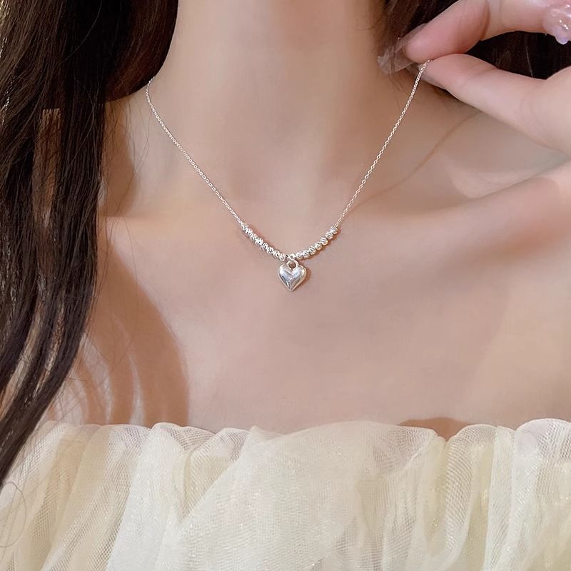 Women's Necklaces Silver lucky beads heart necklace Simple style clavicle chain