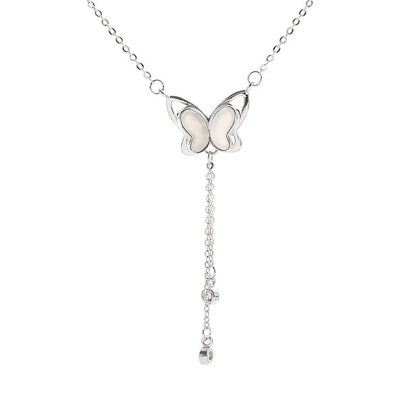Women's Necklaces White Shell Tassel Butterfly Necklace Light luxury niche clavicle chain Tassel Chain