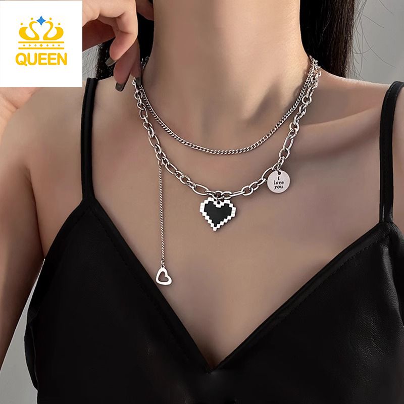 Women's Necklaces Black Mosaic Heart Necklace Fashion personality clavicle necklace