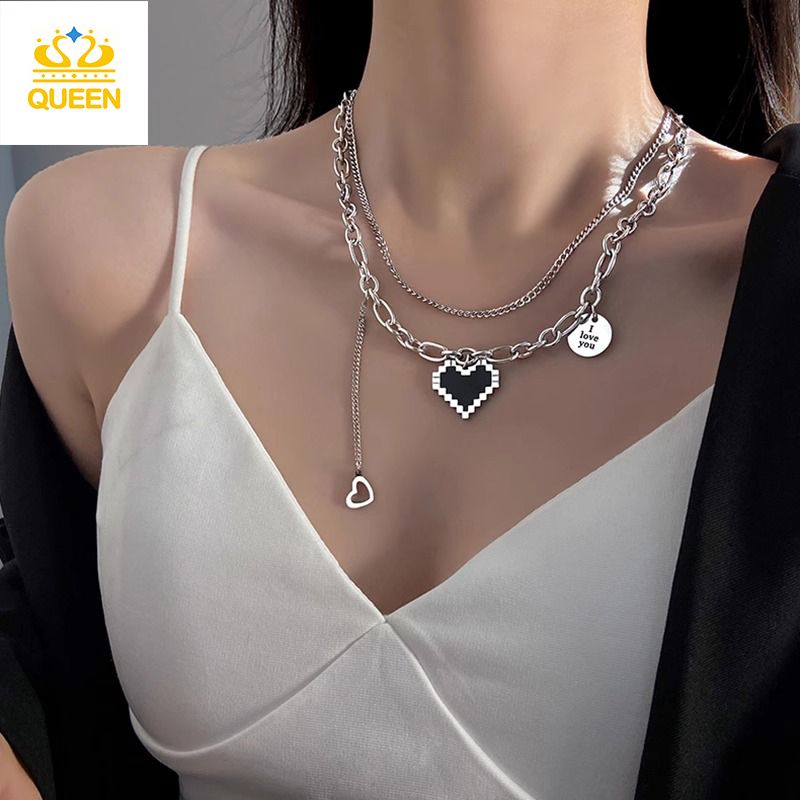 Women's Necklaces Black Mosaic Heart Necklace Fashion personality clavicle necklace