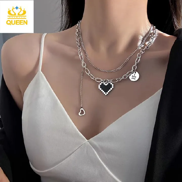 Women's Necklaces Black Mosaic Heart Necklace Fashion personality clavicle necklace