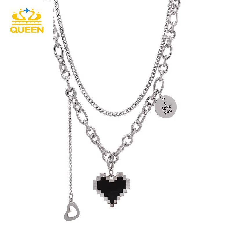 Women's Necklaces Black Mosaic Heart Necklace Fashion personality clavicle necklace