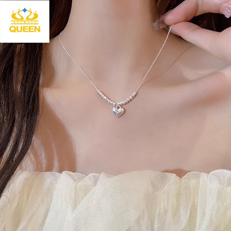 Women's Necklaces Silver lucky beads heart necklace Simple style clavicle chain